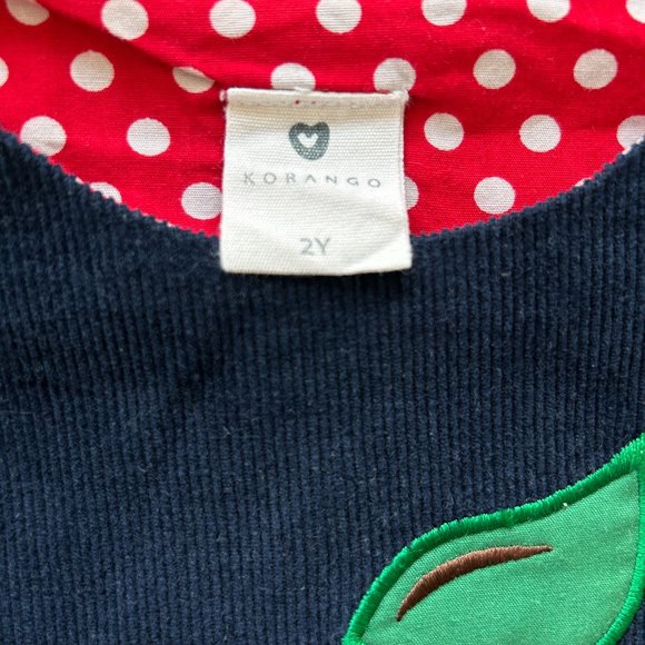 Korango Girls Navy Corduroy Dress with Apple Embroidery (Size 2) - Picture 3 of 3